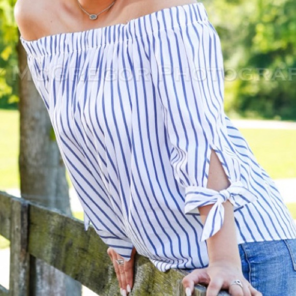strapless long sleeve stripe top